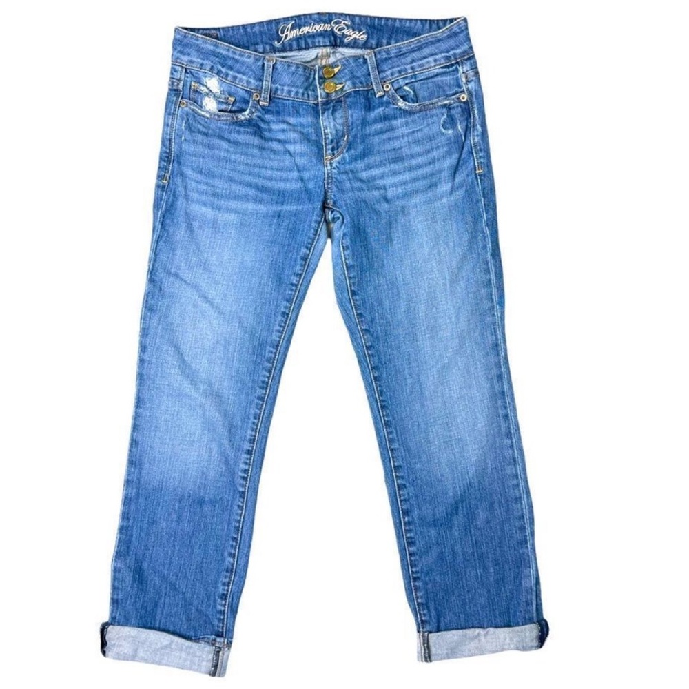 AMERICAN EAGLE Women’s Cuffed Distressed Denim Jeans